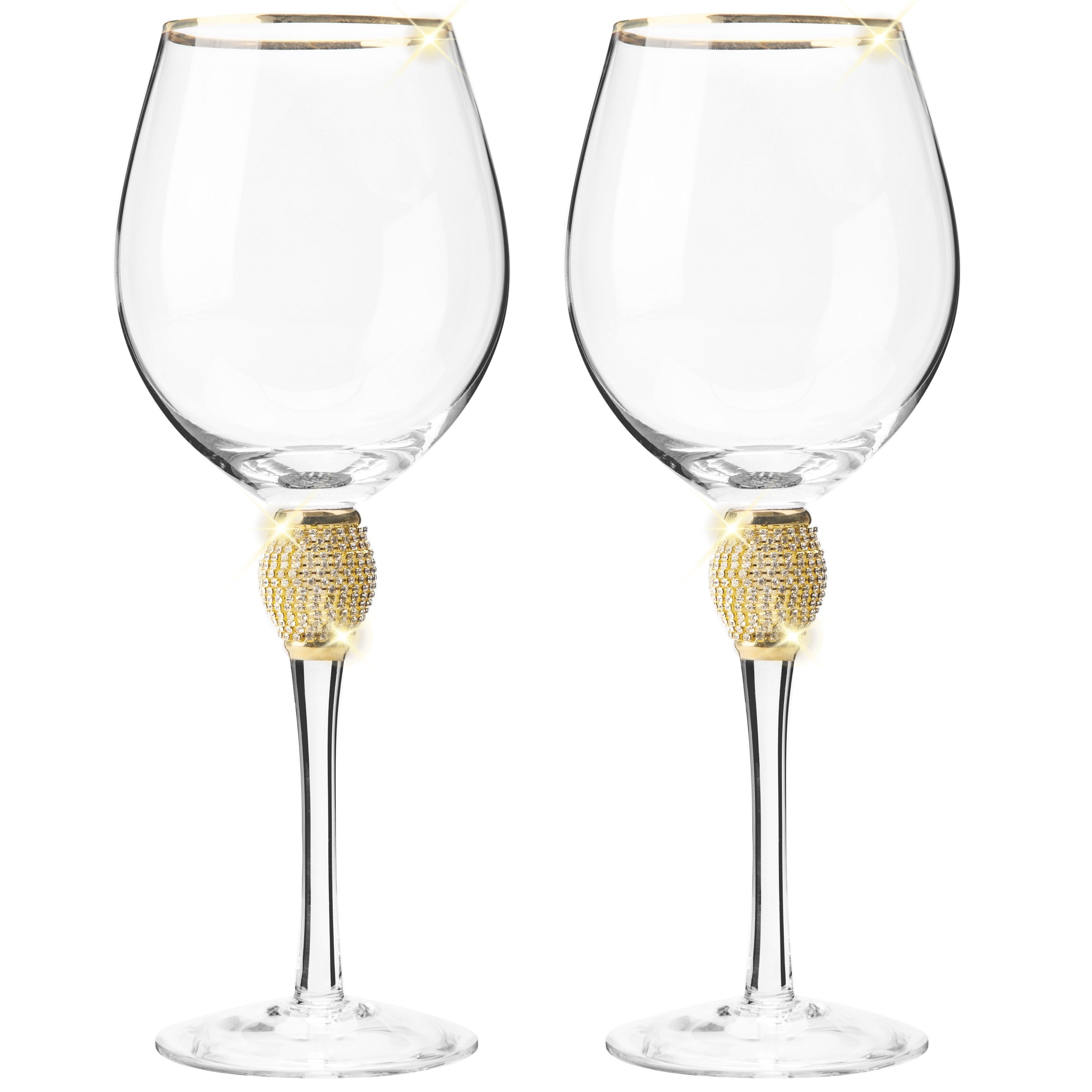 Berkware Stemless Wine Glasses with Silver Rhinestone Design, Set