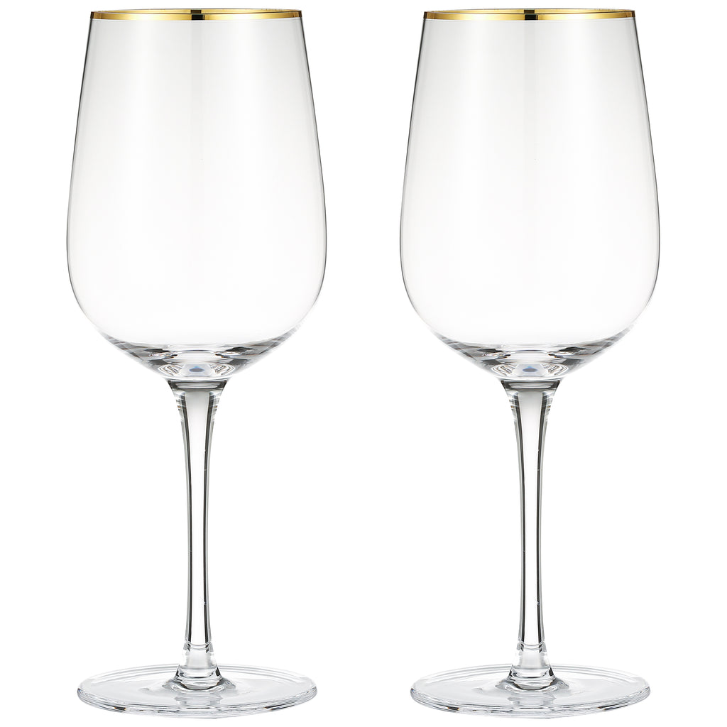 Berkware Crystal Wine Glasses - Elegant Gold Tone Studded Long Stem Red Wine Glasses Set of 2