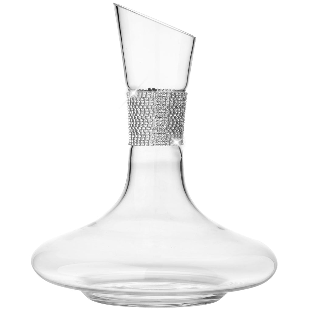 Berkware Red Wine Decanter - Luxuriuos 750ml Wide Base Glass Wine Carafe  With Dazzling Rhinestone Design (Silver Tone)