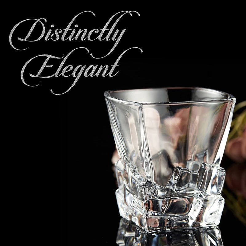 Berkware Lowball Whiskey Glasses - Modern Square Top Design - Set of 4