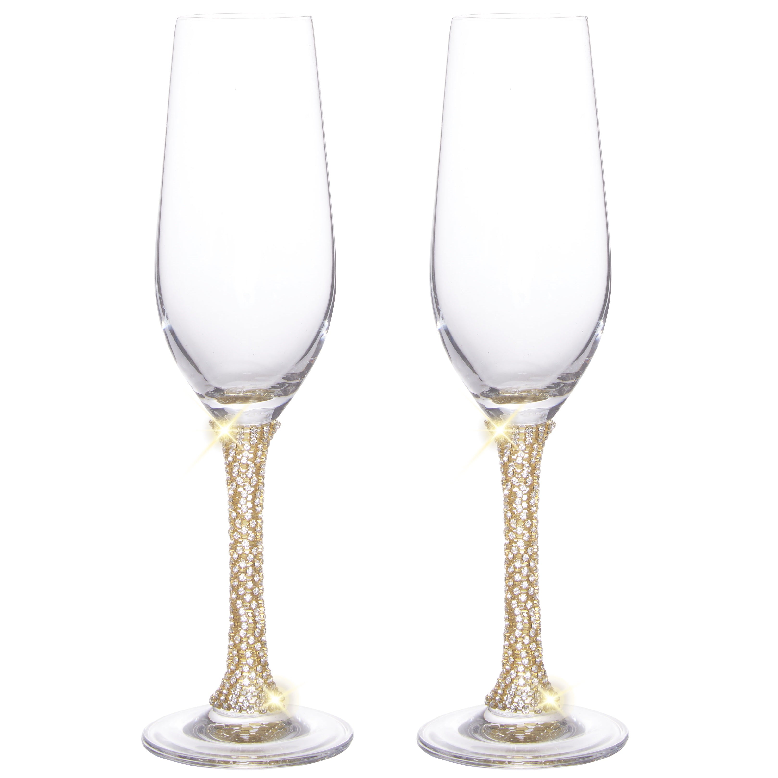 Berkware Crystal Wine Glasses - Elegant Gold Tone Studded Long Stem Red Wine Glasses Set of 2