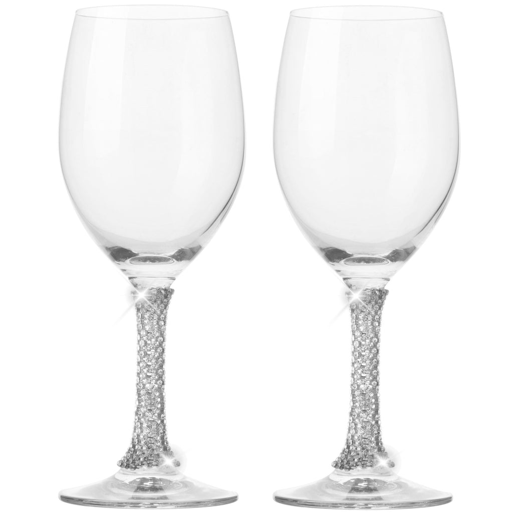 Berkware Stemless Wine Glasses with Silver Rhinestone Design, Set